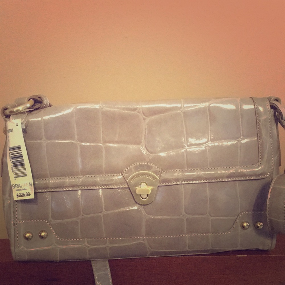 Brahmin NWT Evon Gray leather purse shoulder strap